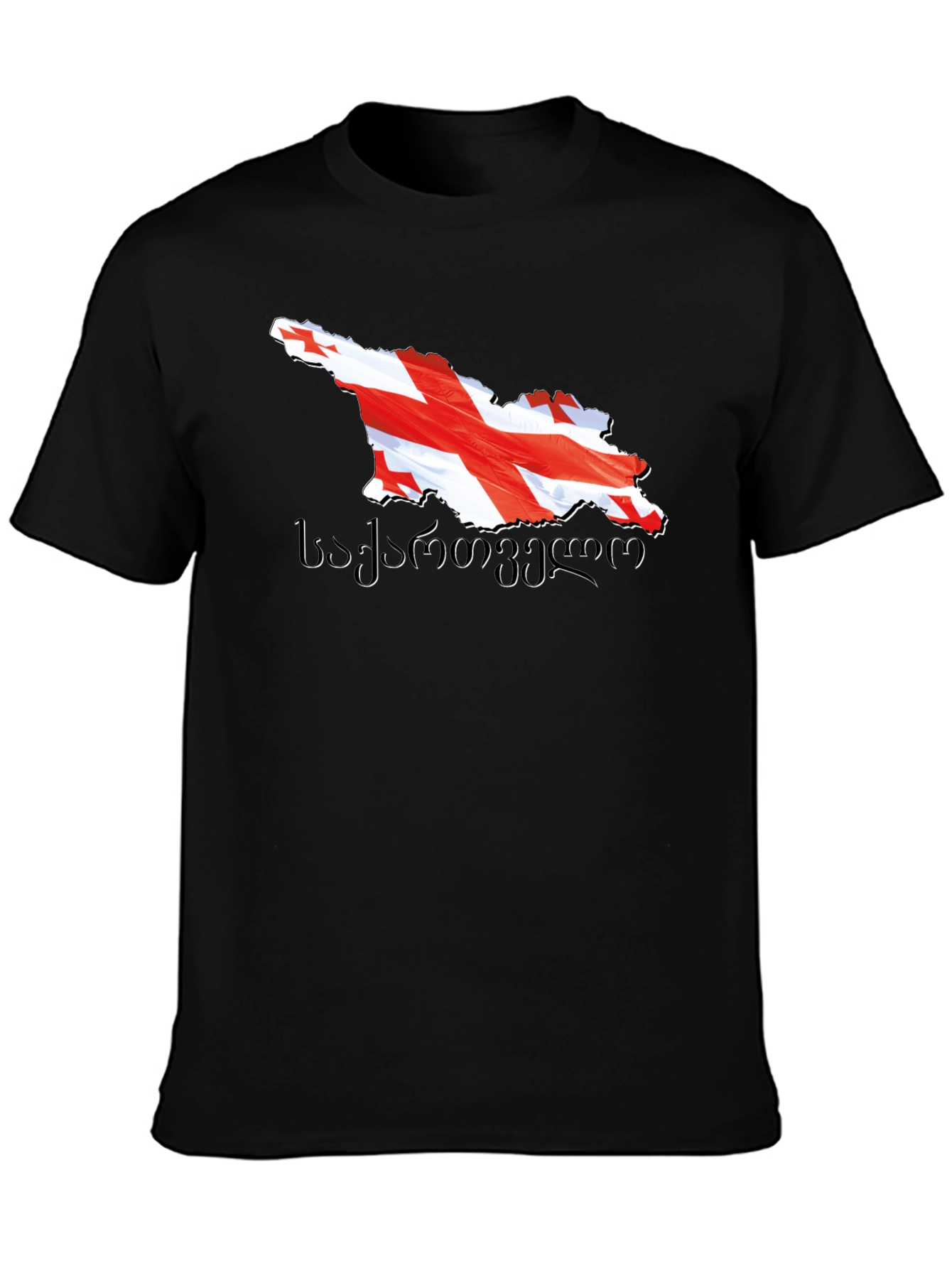 Georgia Flag Map T-Shirt - Black Crew Neck Tee