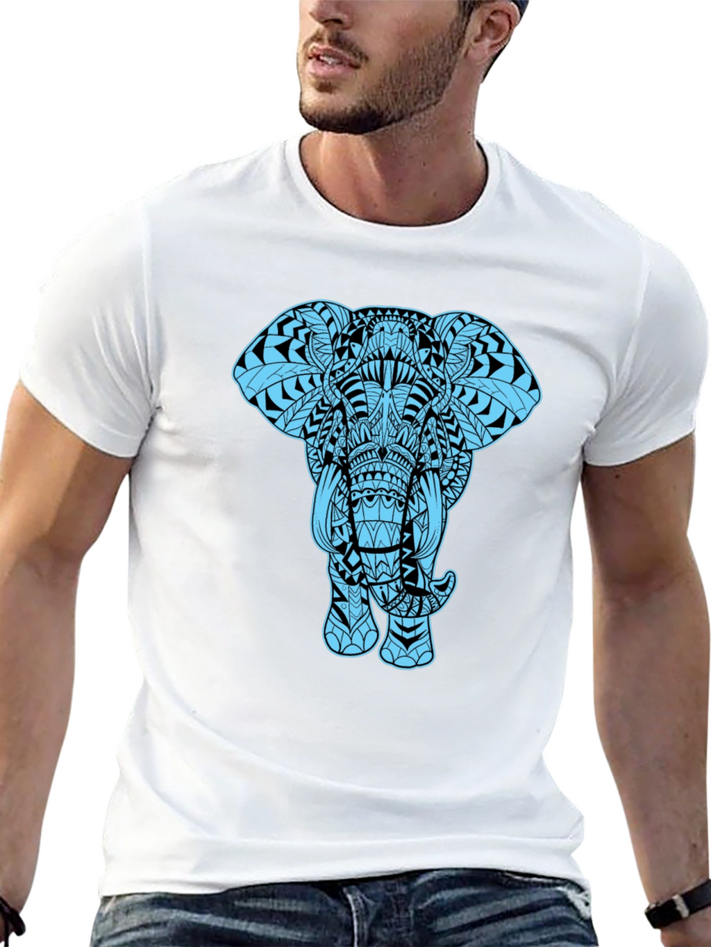 Elephant Graphic Tee - Black Cotton Blend Casual Shirt