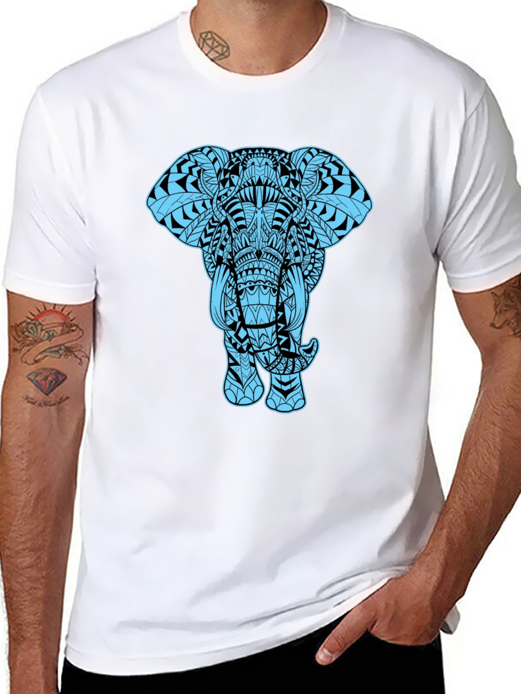 Elephant Graphic Tee - Black Cotton Blend Casual Shirt