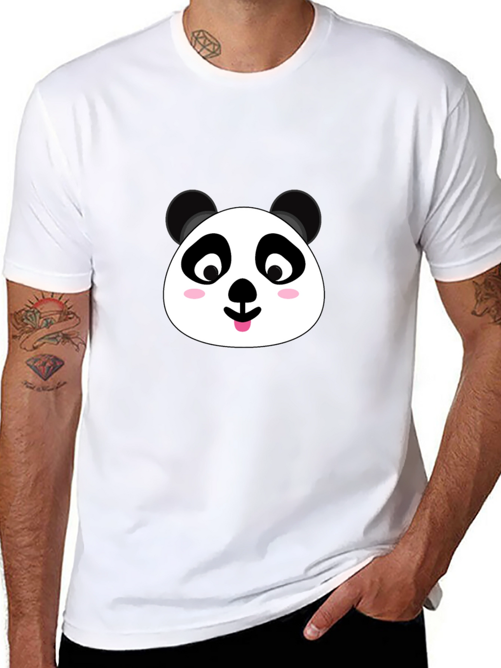Cute Panda Face Graphic Black T-Shirt