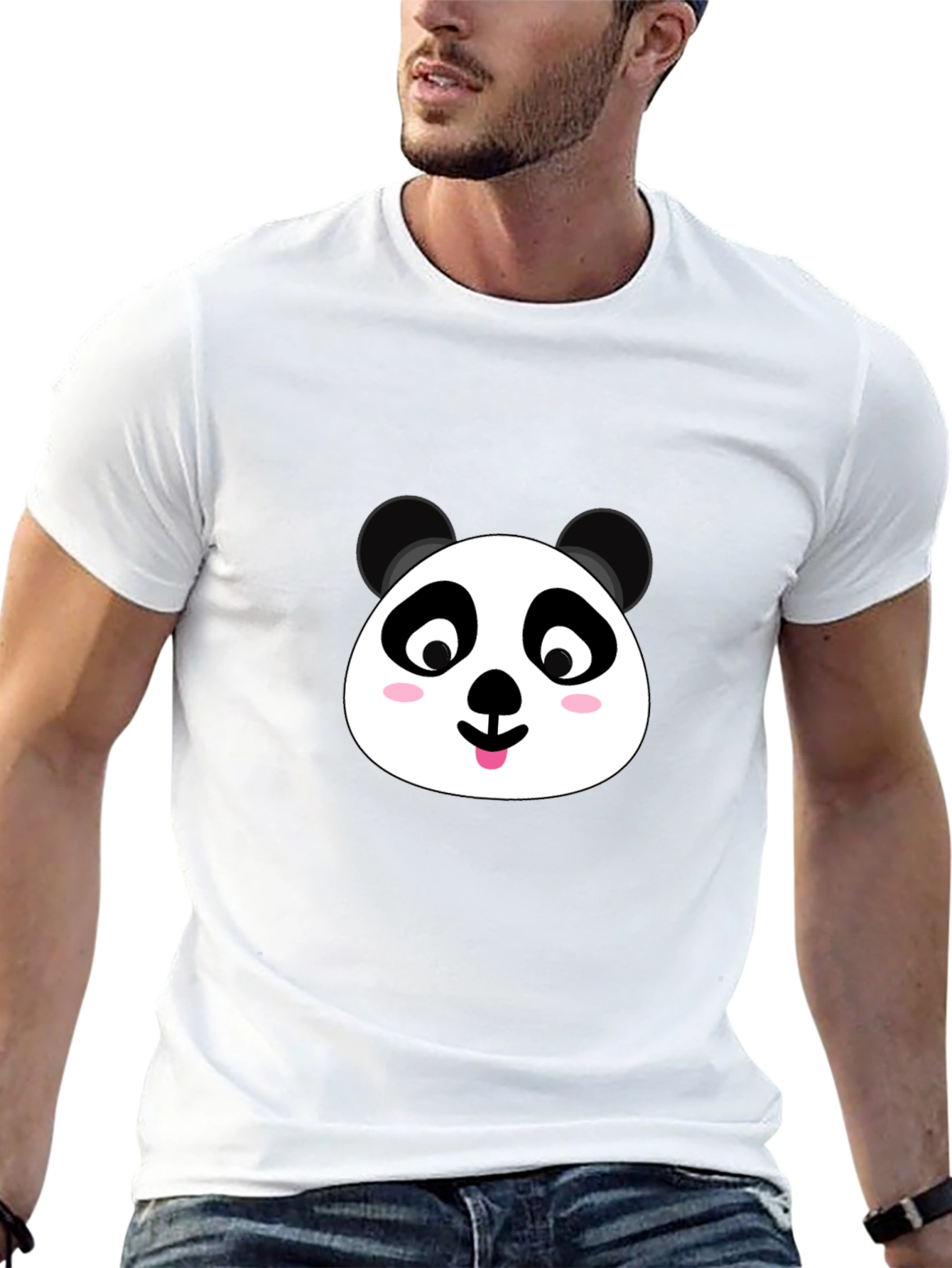 Cute Panda Face Graphic Black T-Shirt