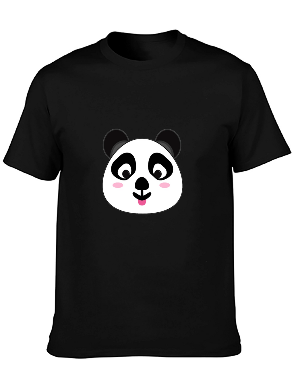 Cute Panda Face Graphic Black T-Shirt