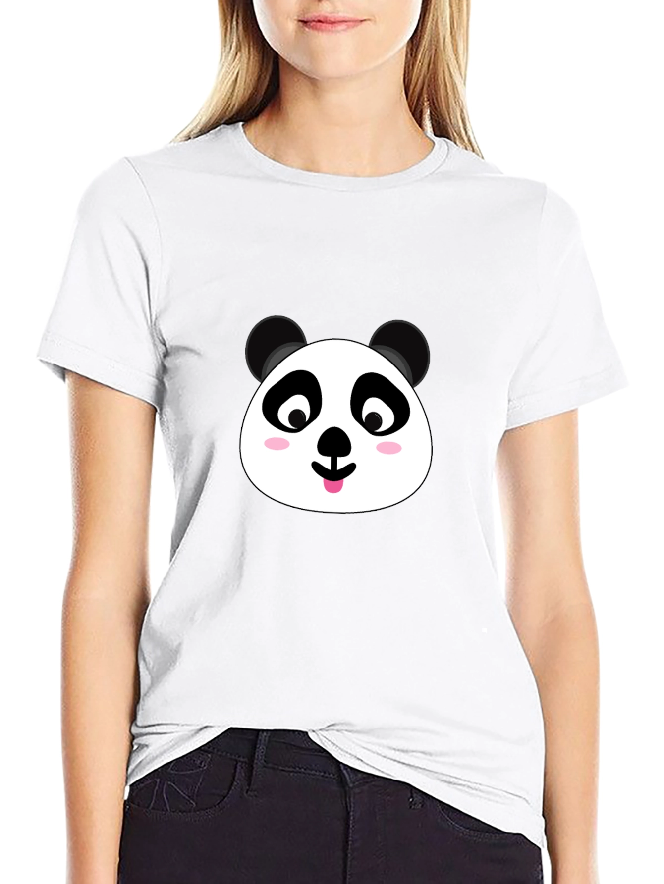 Cute Panda Face Graphic Black T-Shirt