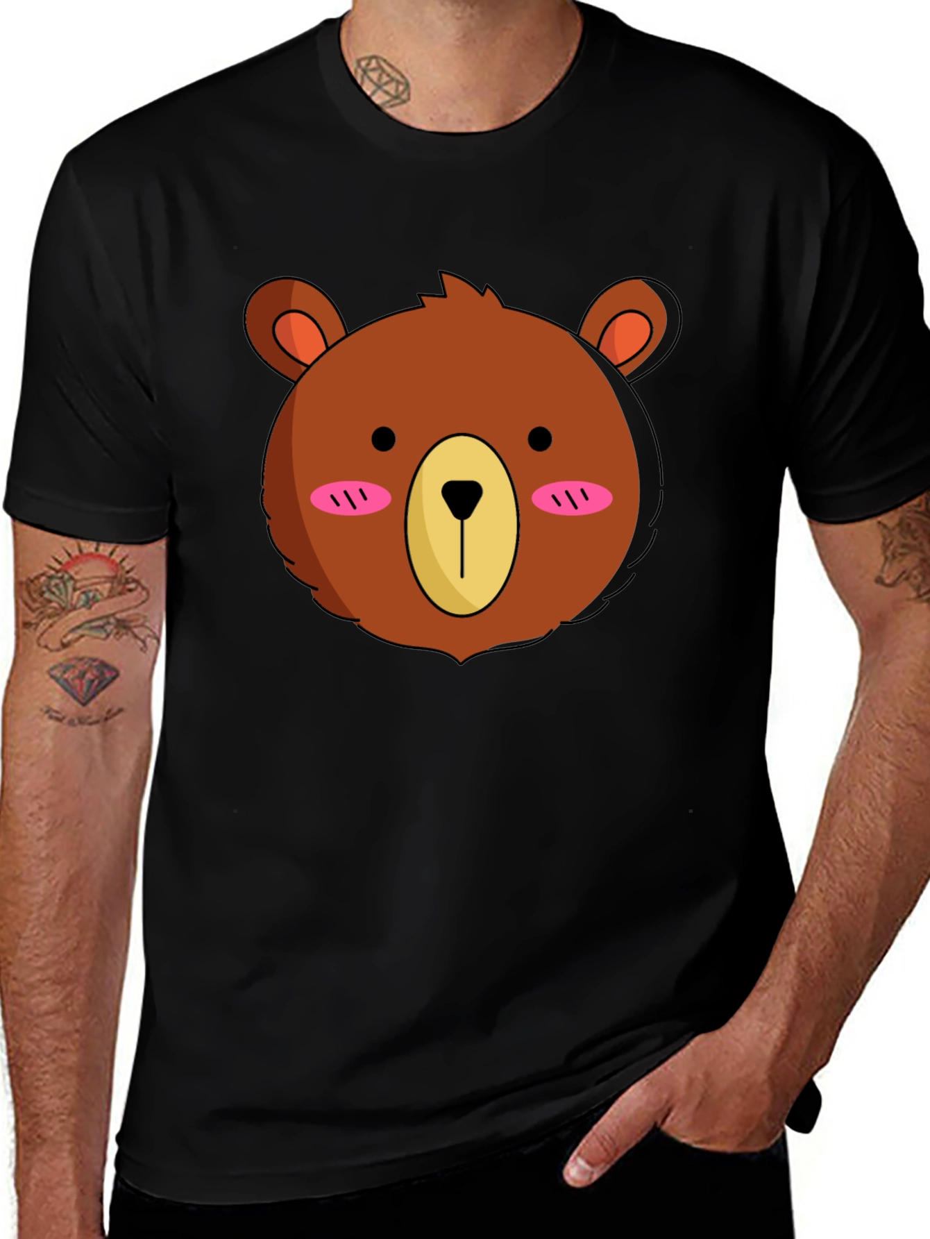 Cute Bear Graphic Tee - Black Cotton T-Shirt