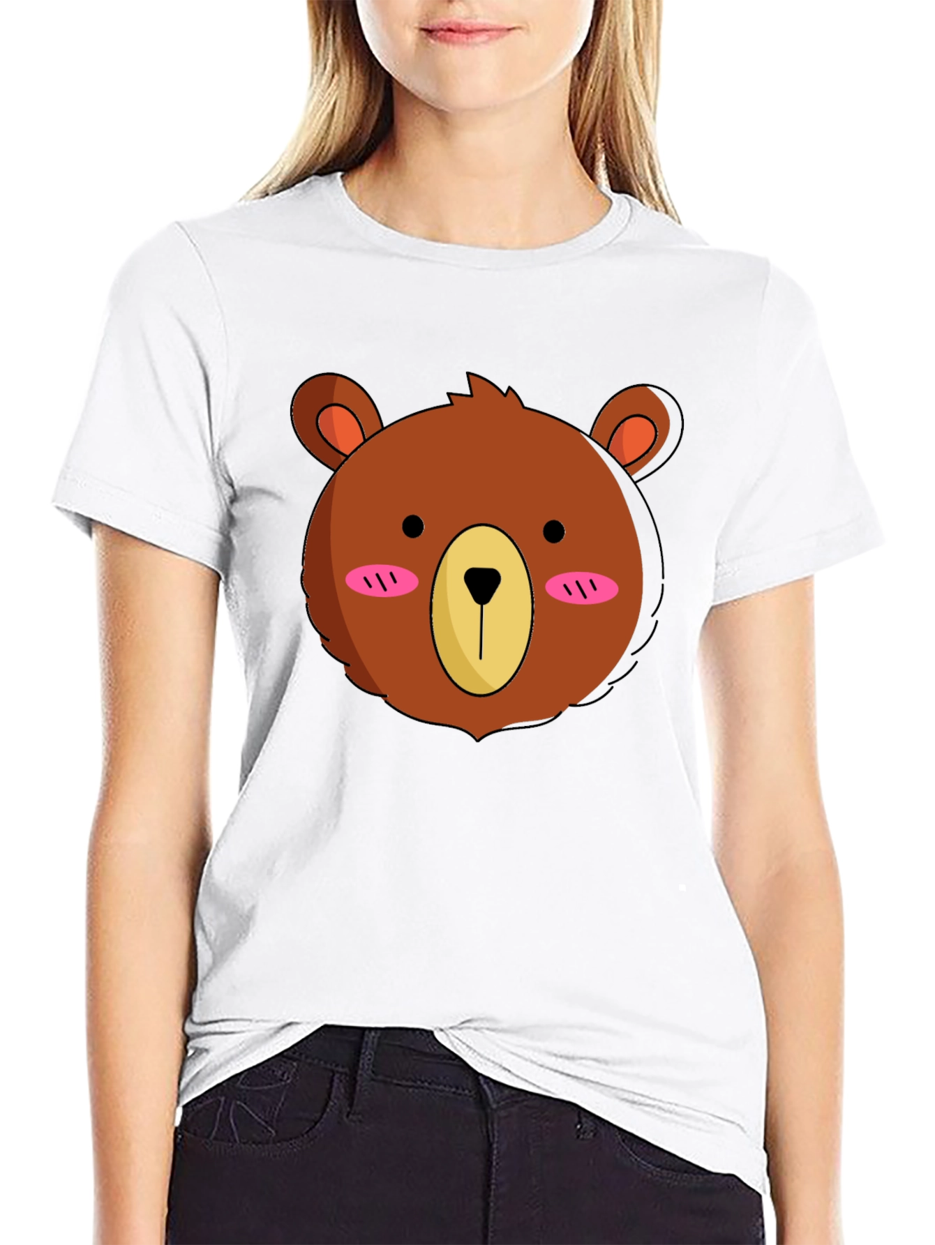Cute Bear Graphic Tee - Black Cotton T-Shirt