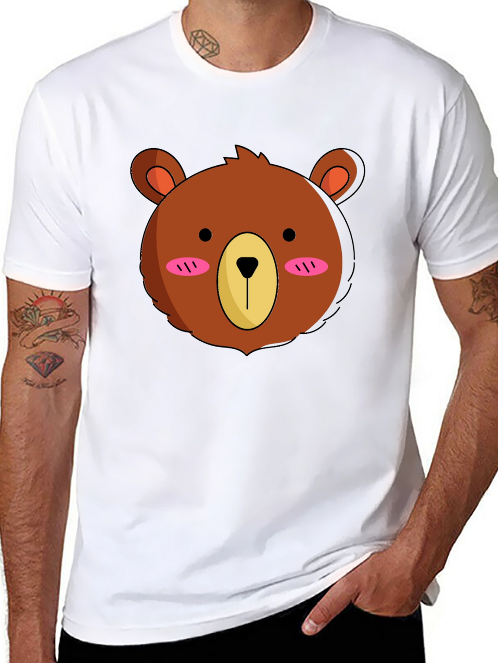 Cute Bear Graphic Tee - Black Cotton T-Shirt