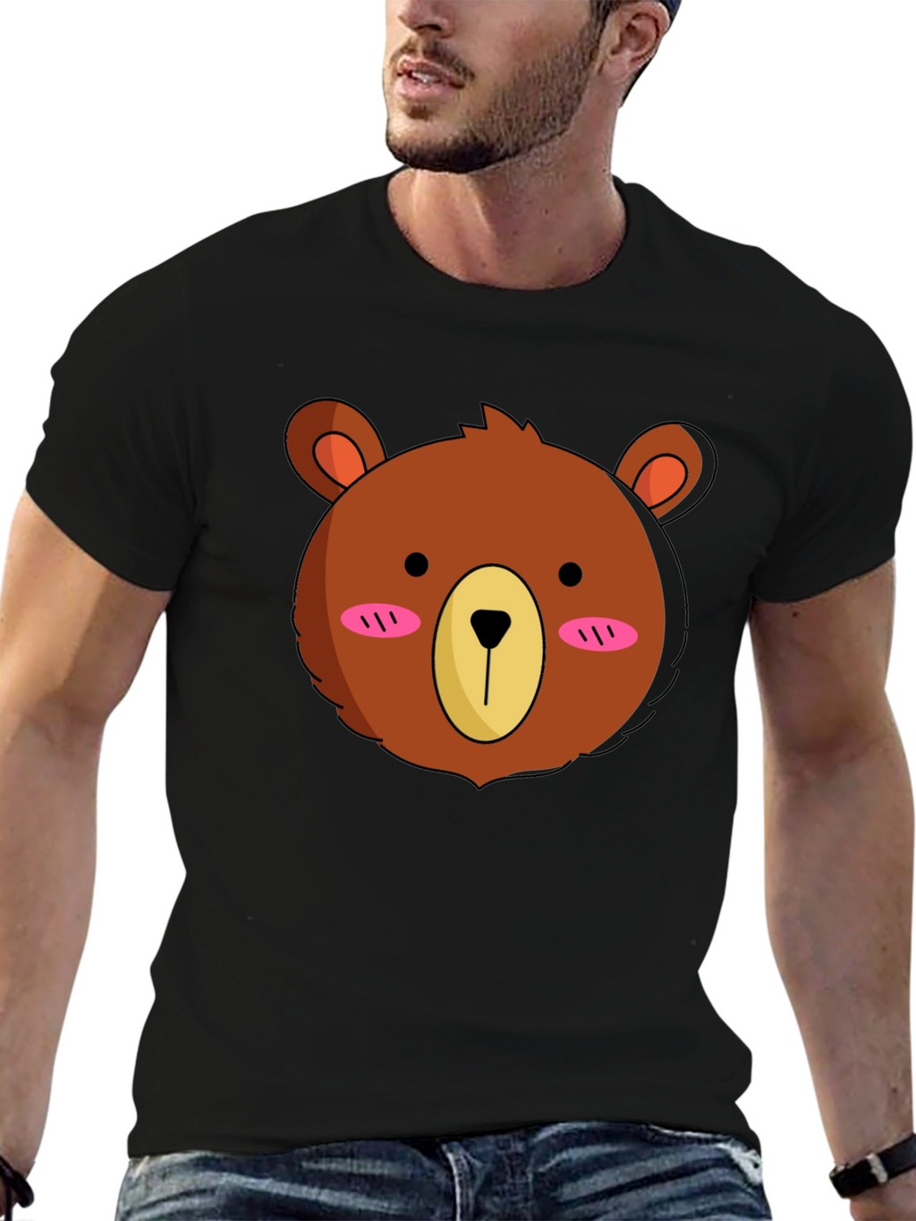 Cute Bear Graphic Tee - Black Cotton T-Shirt