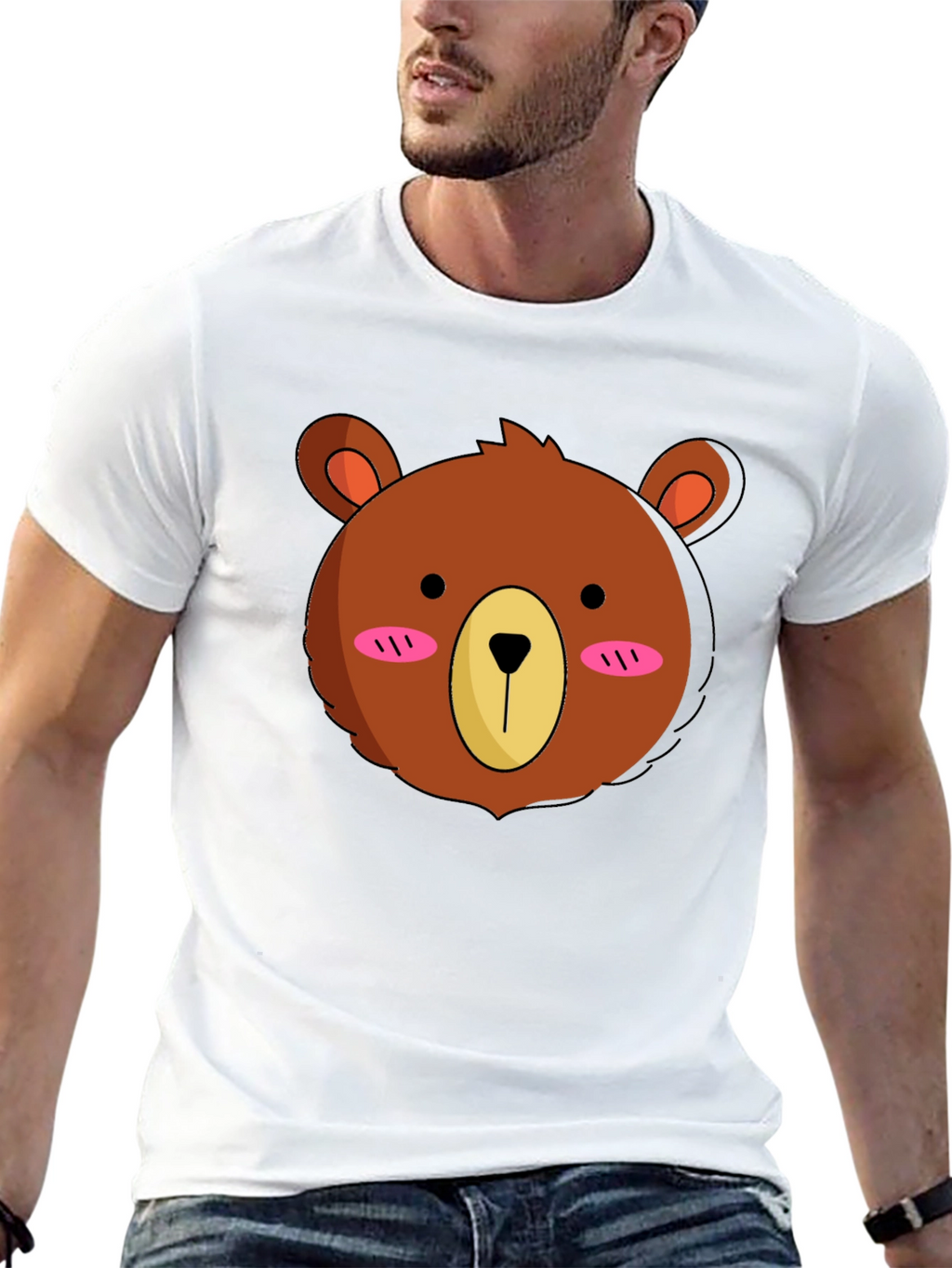 Cute Bear Graphic Tee - Black Cotton T-Shirt