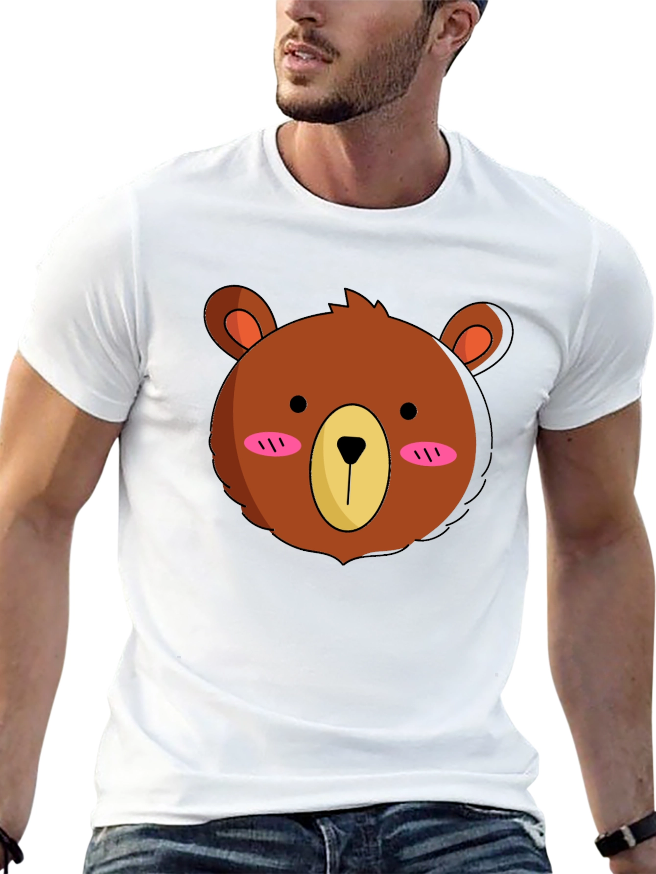 Cute Bear Graphic Tee - Black Cotton T-Shirt