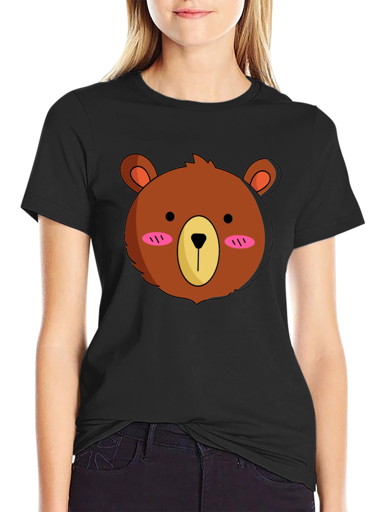 Cute Bear Graphic Tee - Black Cotton T-Shirt