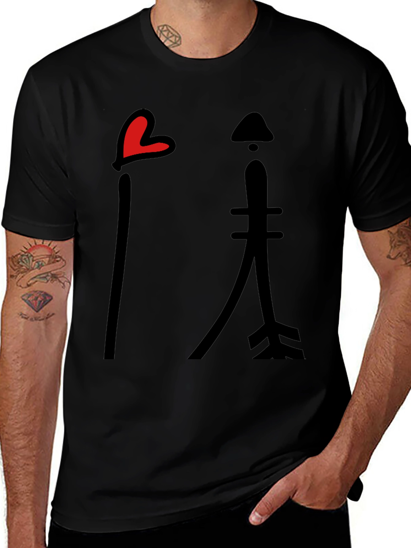 Heart & Arrow Graphic Tee - Casual Black T-Shirt