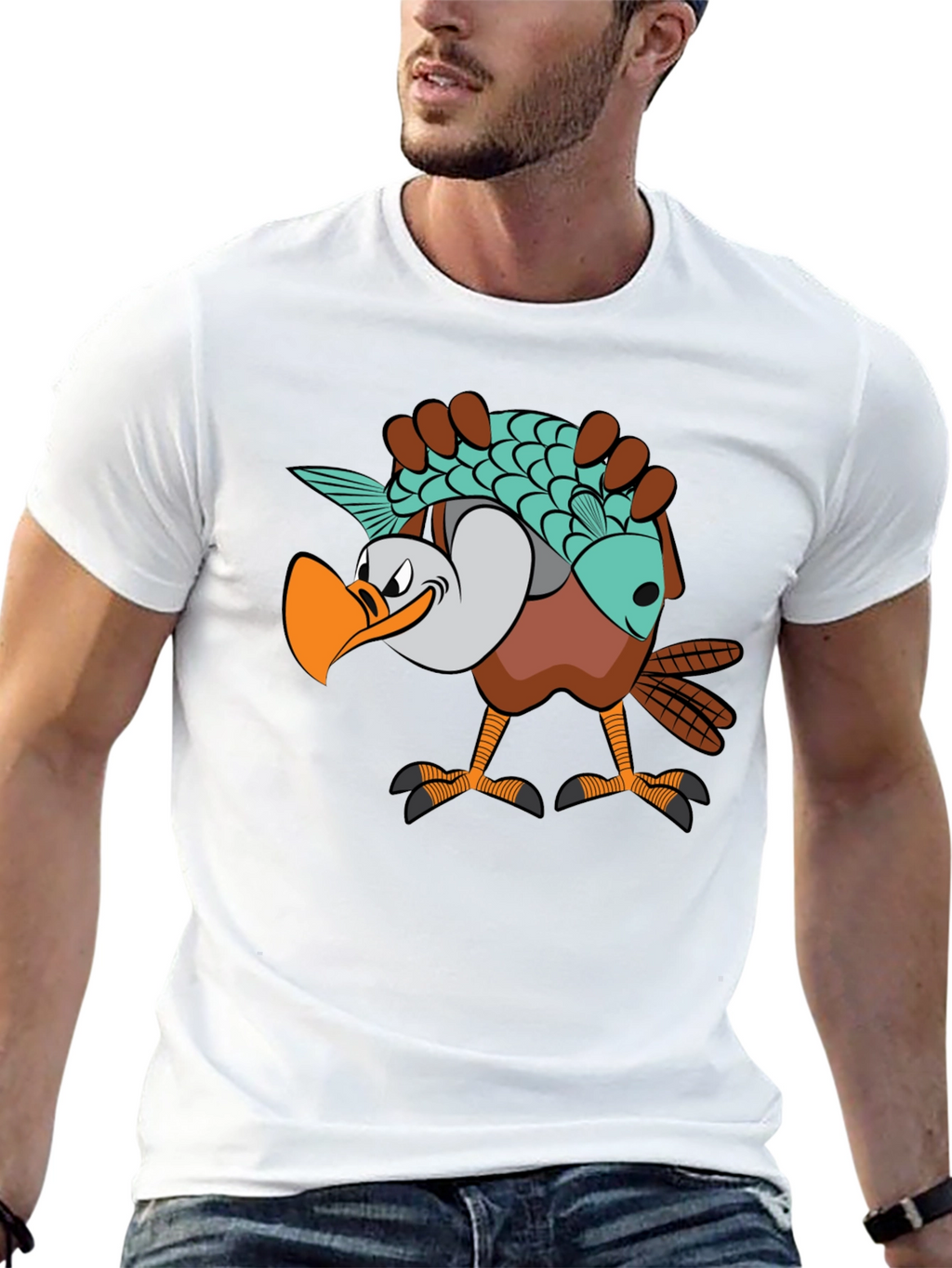 Funny Eagle Carrying Fish Graphic T-Shirt