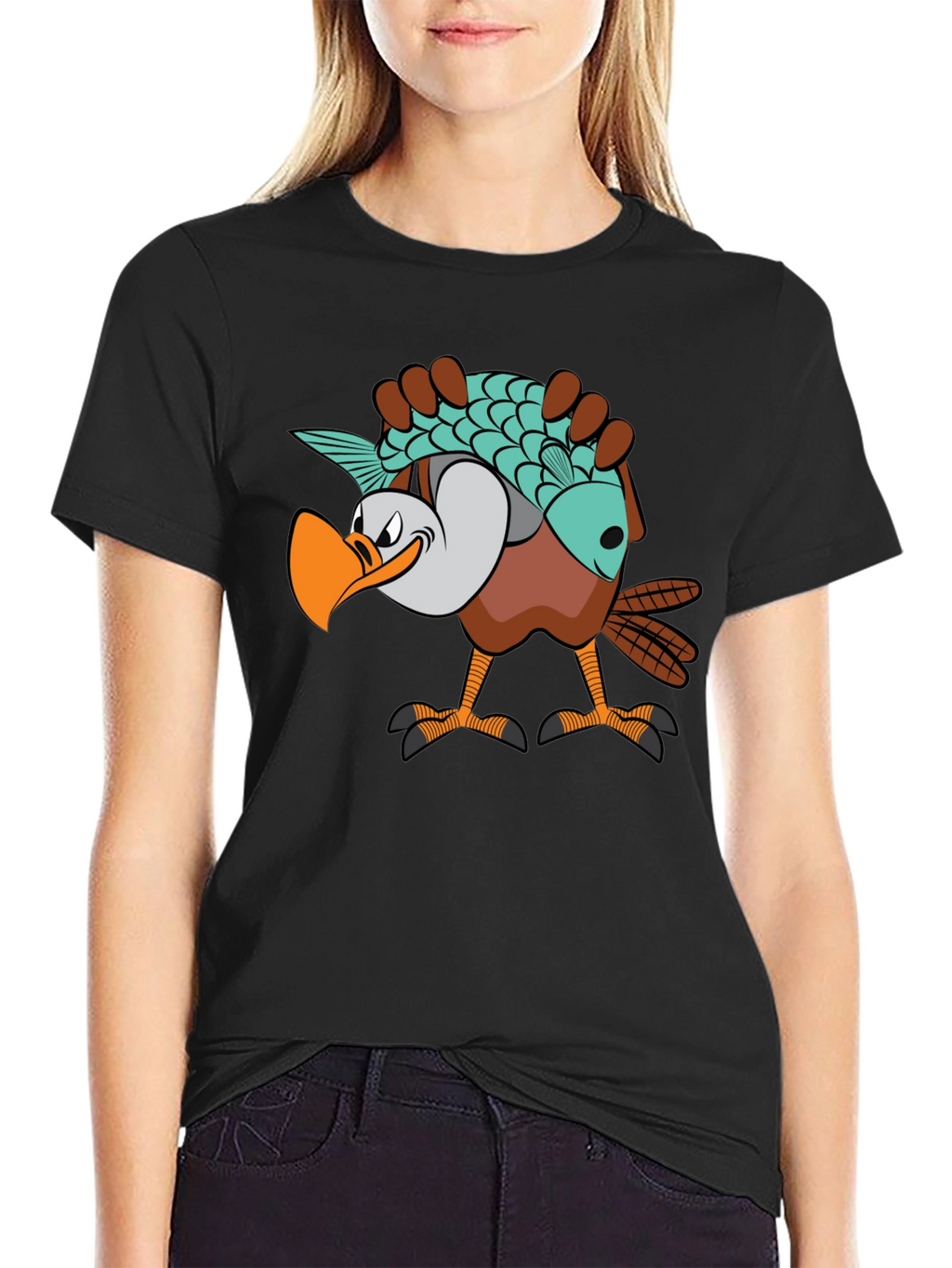 Funny Eagle Carrying Fish Graphic T-Shirt