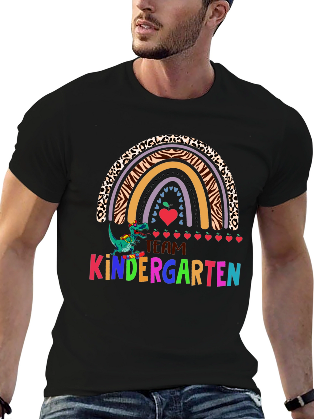 Team Kindergarten Dinosaur Rainbow Teacher T-Shirt