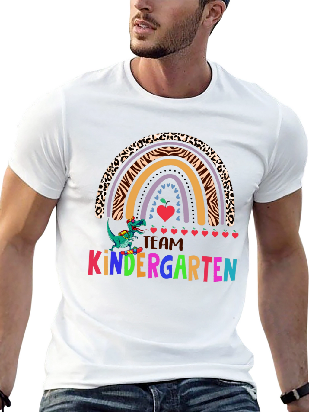 Team Kindergarten Dinosaur Rainbow Teacher T-Shirt