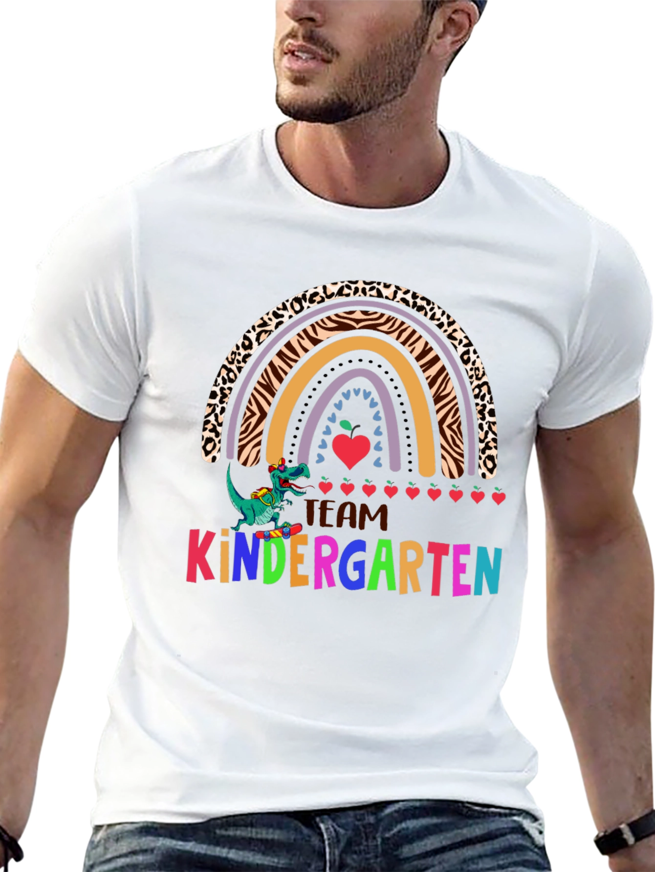 Team Kindergarten Dinosaur Rainbow Teacher T-Shirt
