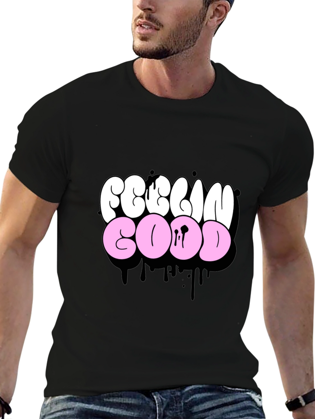 Feelin Good Graphic Tee - Black Crew Neck T-Shirt