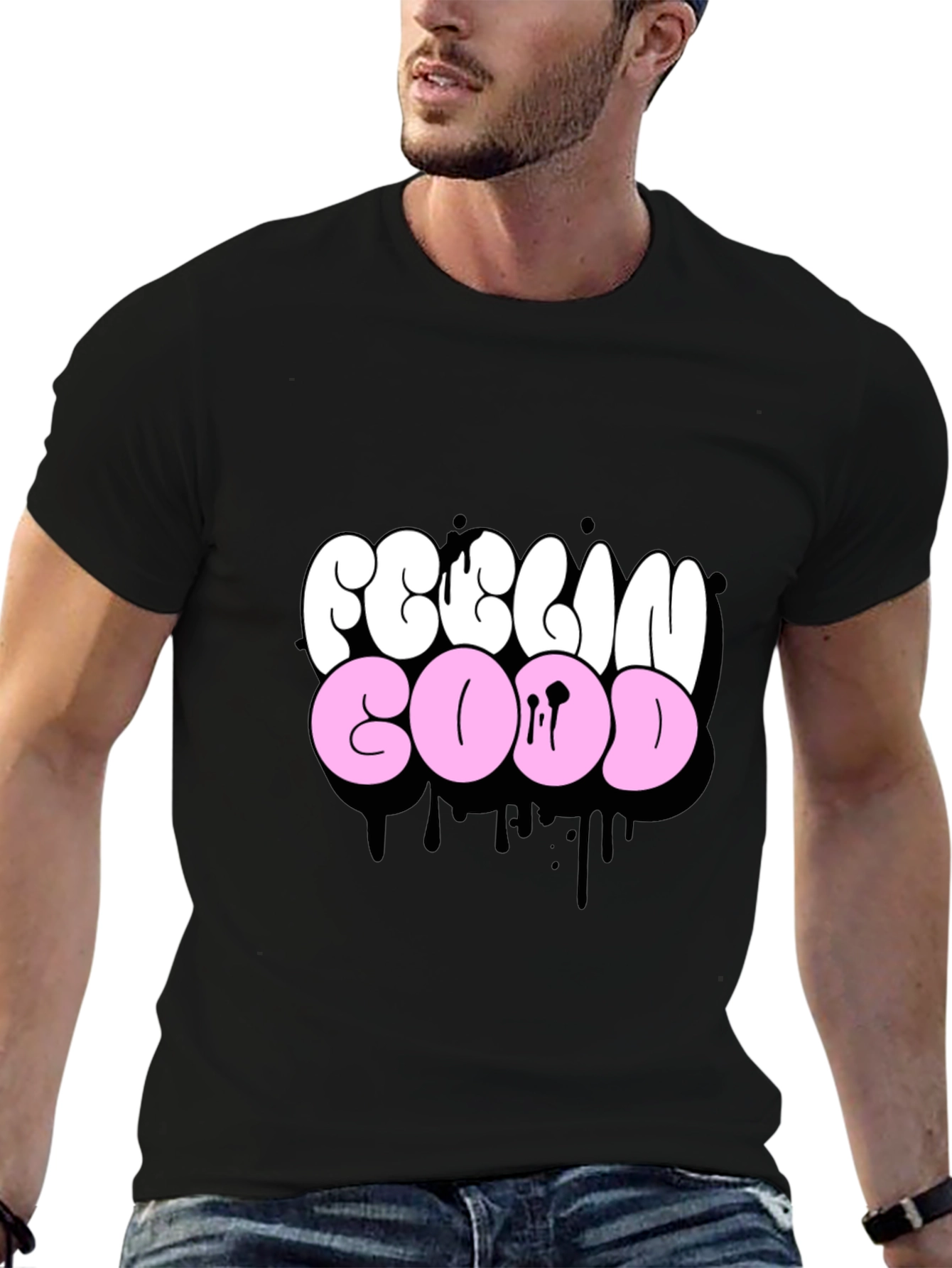 Feelin Good Graphic Tee - Black Crew Neck T-Shirt