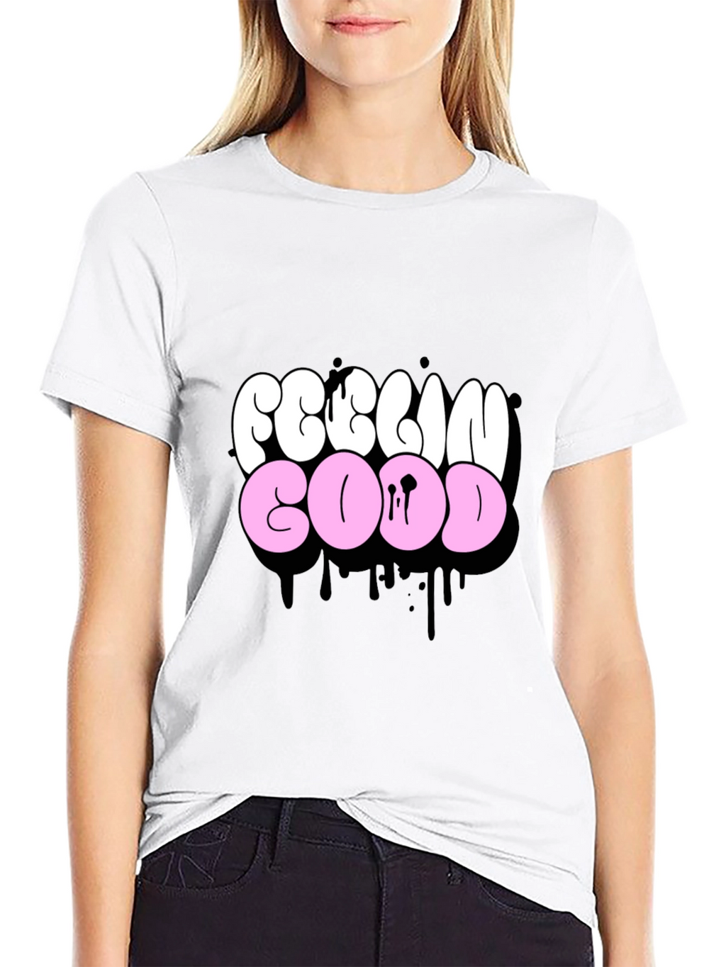 Feelin Good Graphic Tee - Black Crew Neck T-Shirt