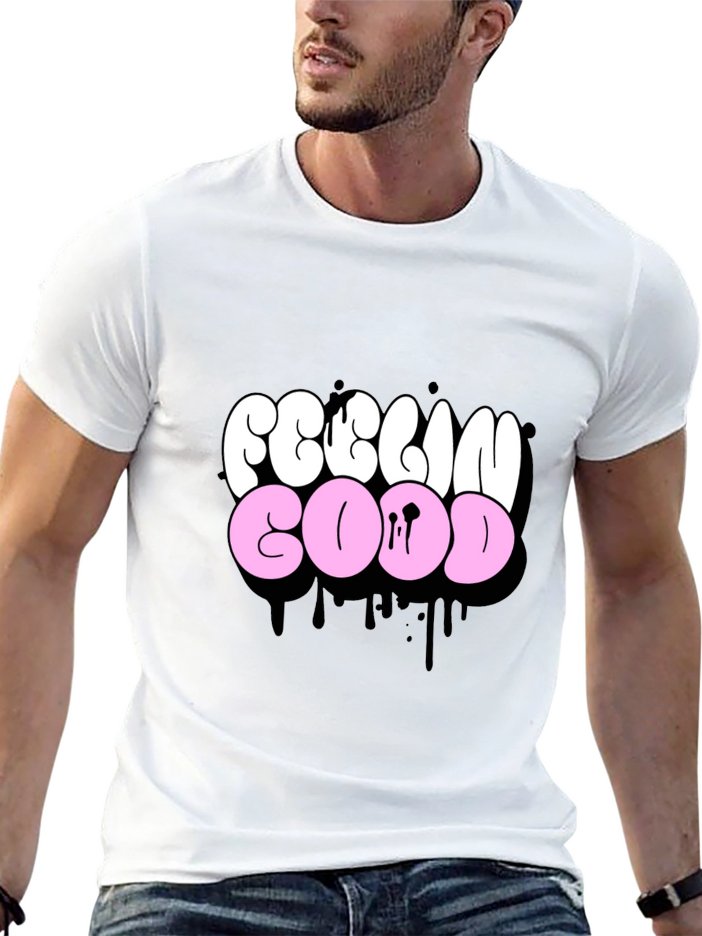 Feelin Good Graphic Tee - Black Crew Neck T-Shirt