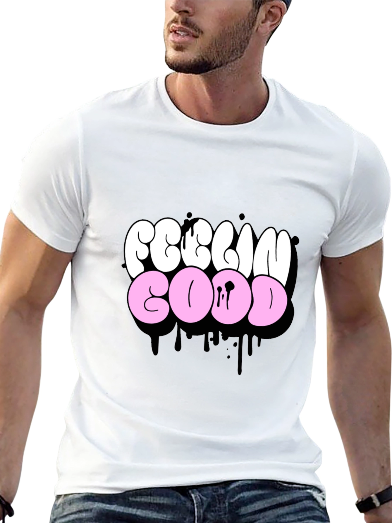 Feelin Good Graphic Tee - Black Crew Neck T-Shirt
