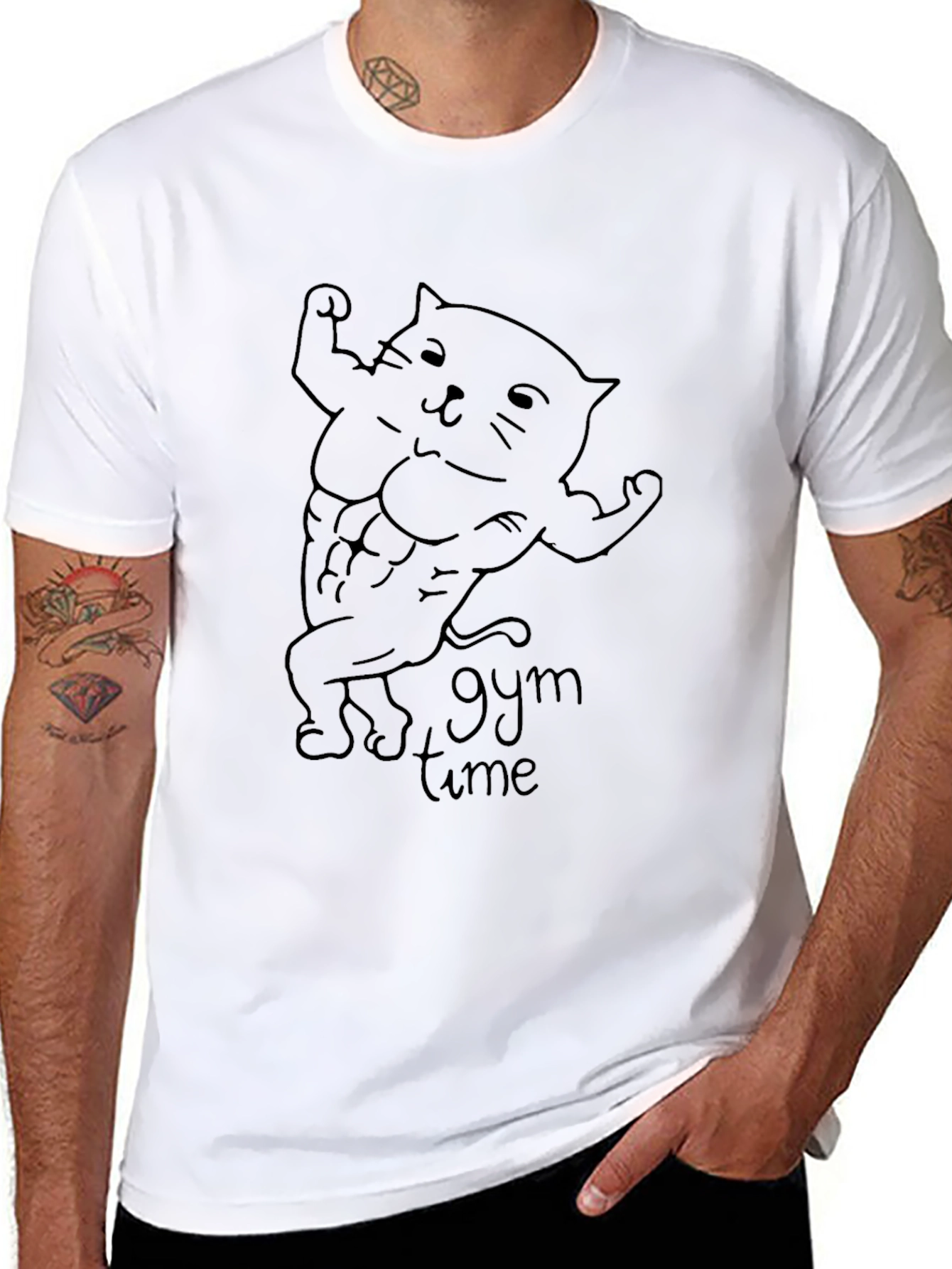 Gym Time Cat Graphic Tee - Black