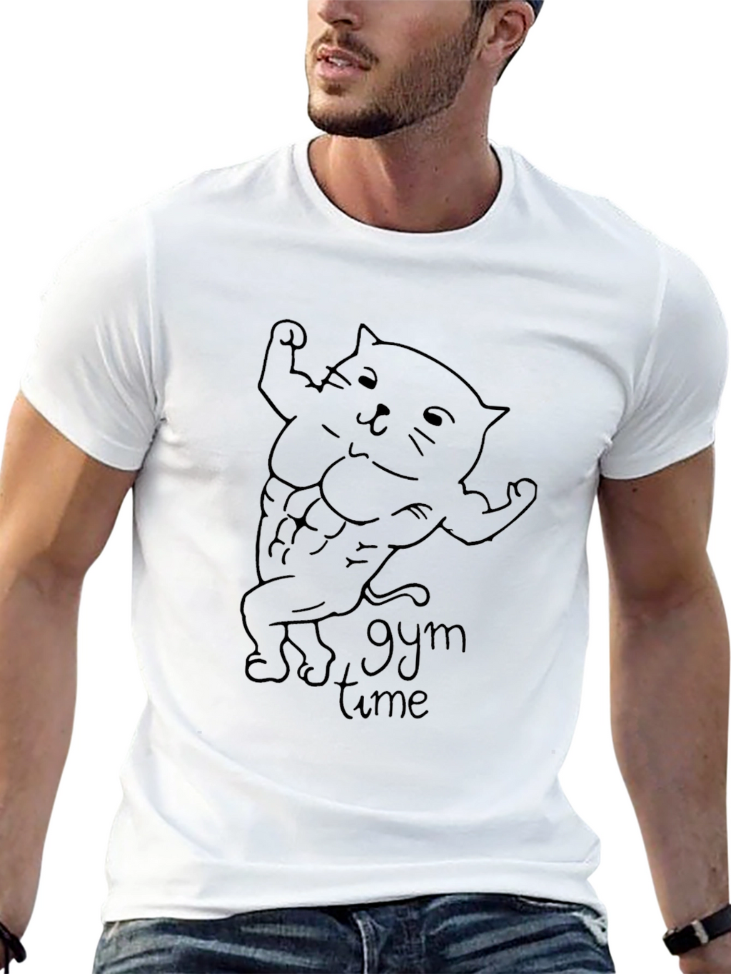 Gym Time Cat Graphic Tee - Black