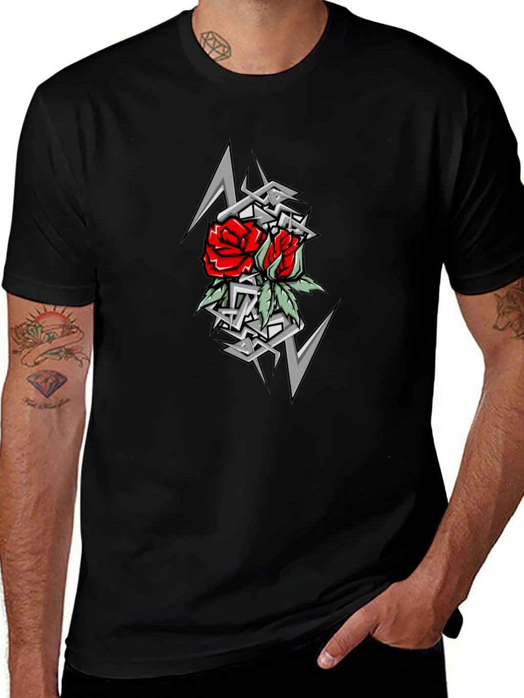 Rose Tattoo Graphic T-Shirt - Black