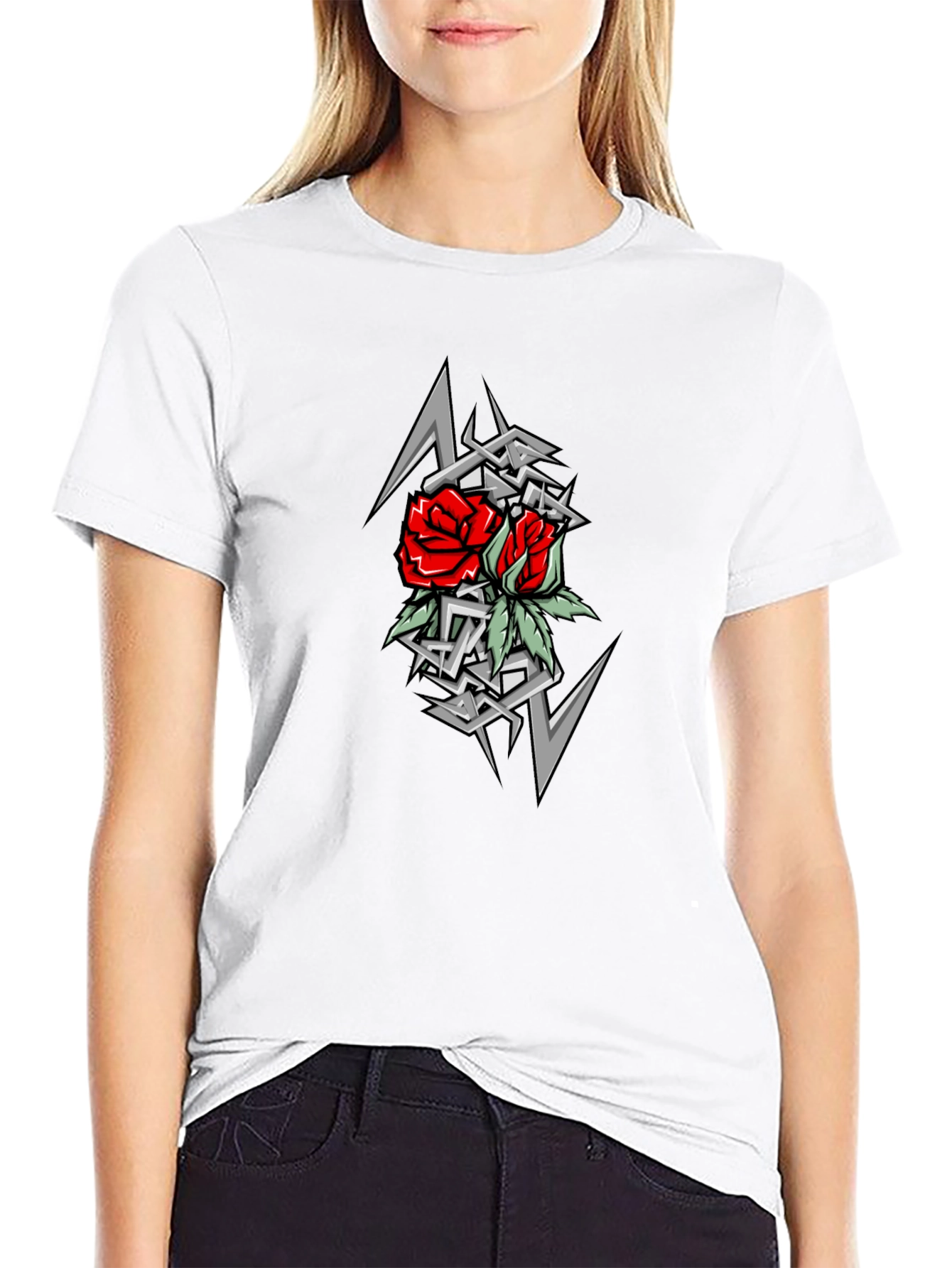 Rose Tattoo Graphic T-Shirt - Black