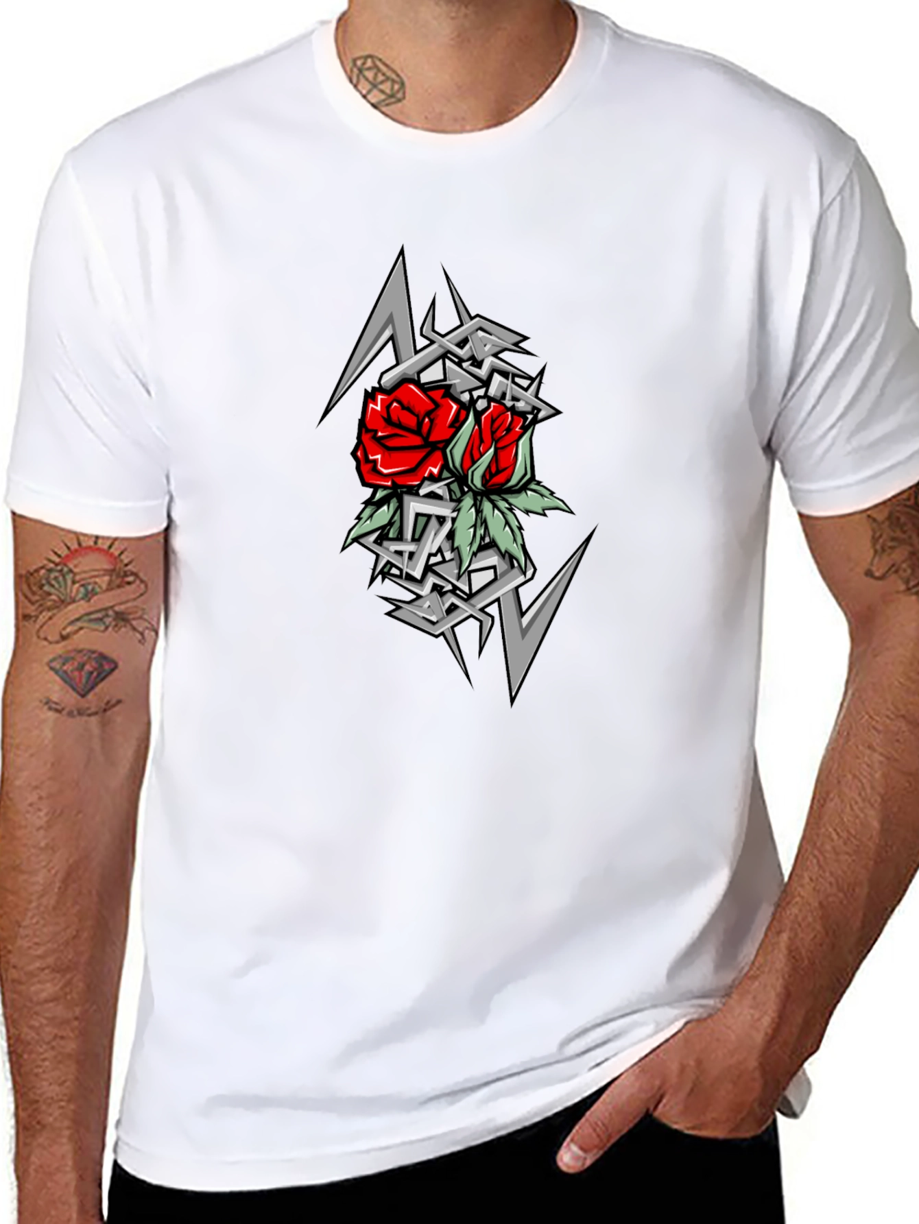 Rose Tattoo Graphic T-Shirt - Black