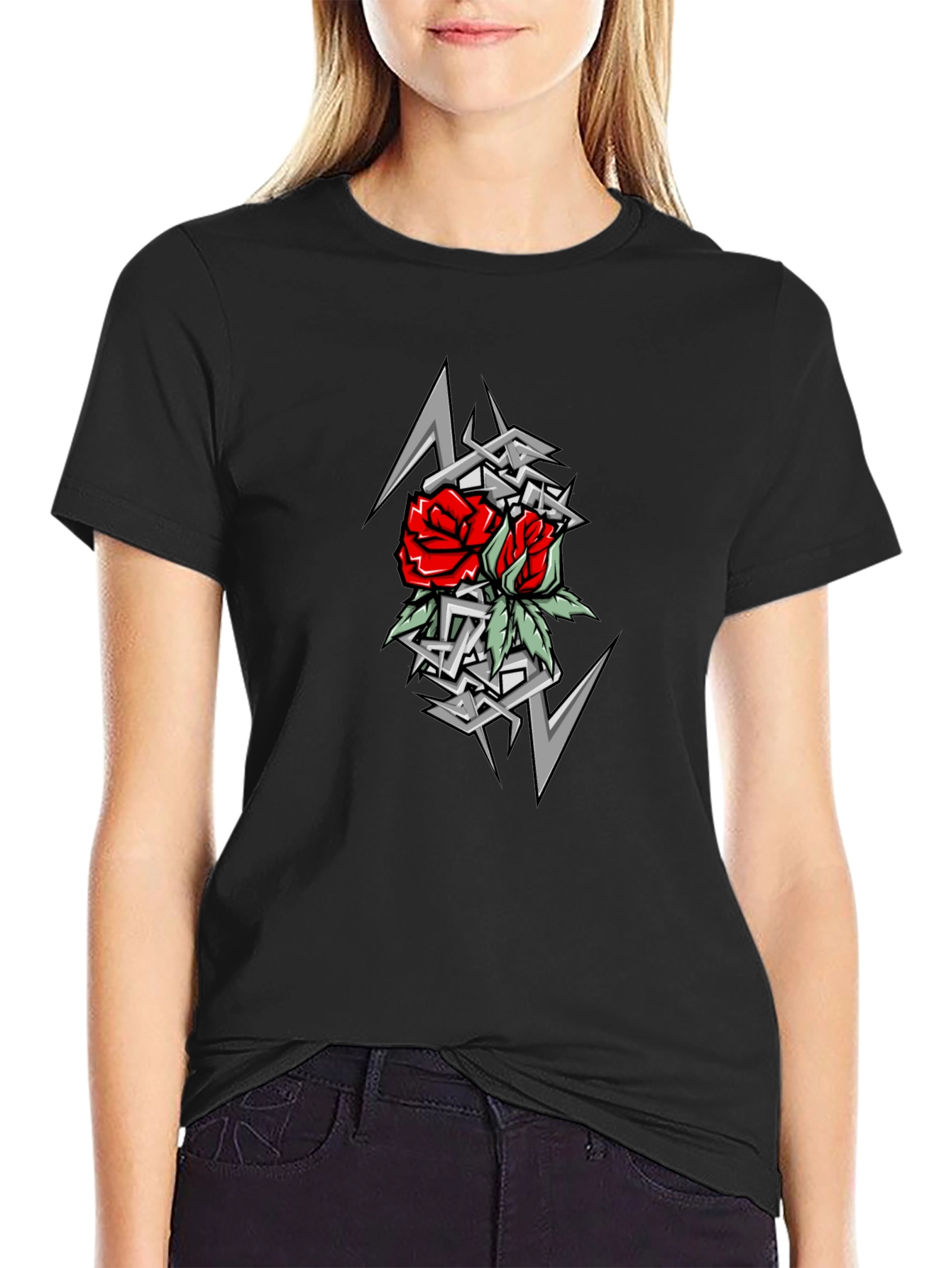 Rose Tattoo Graphic T-Shirt - Black