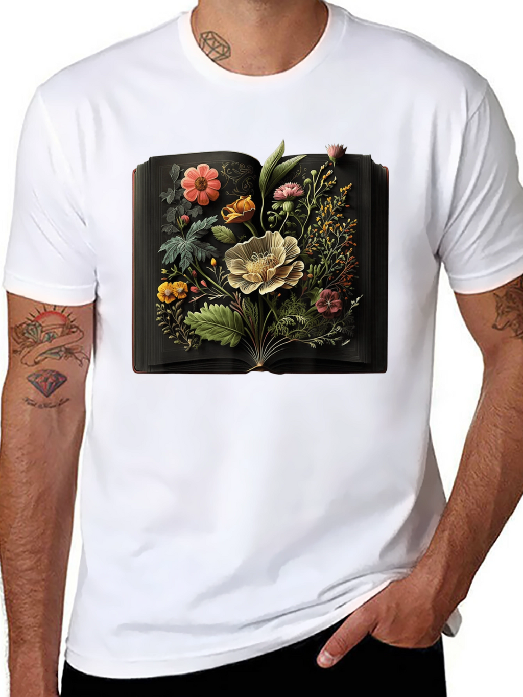 Floral Book T-Shirt - Artistic Botanical Design