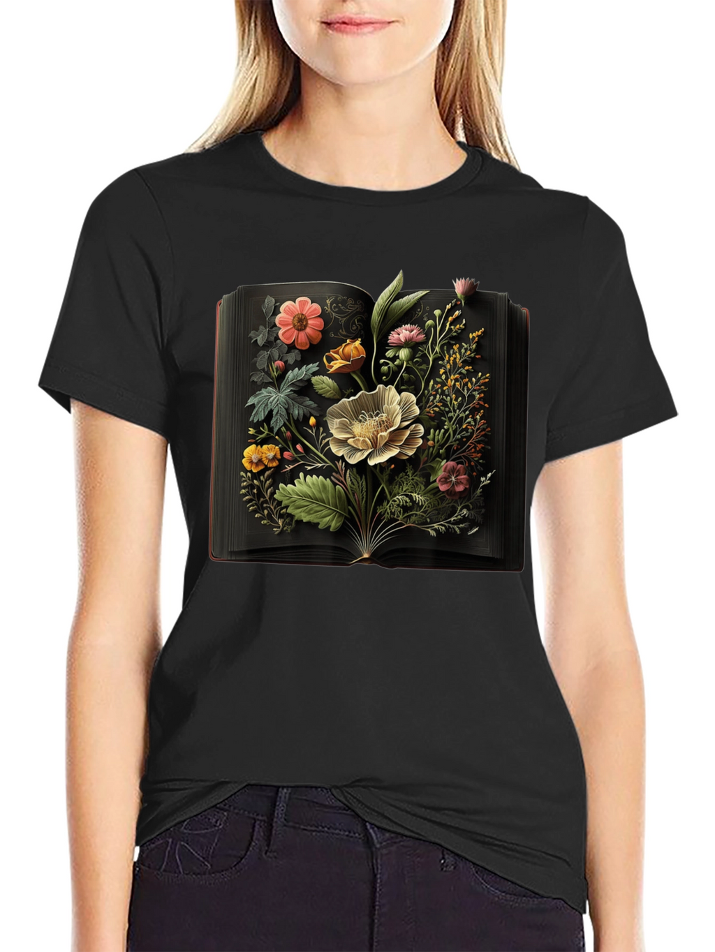 Floral Book T-Shirt - Artistic Botanical Design