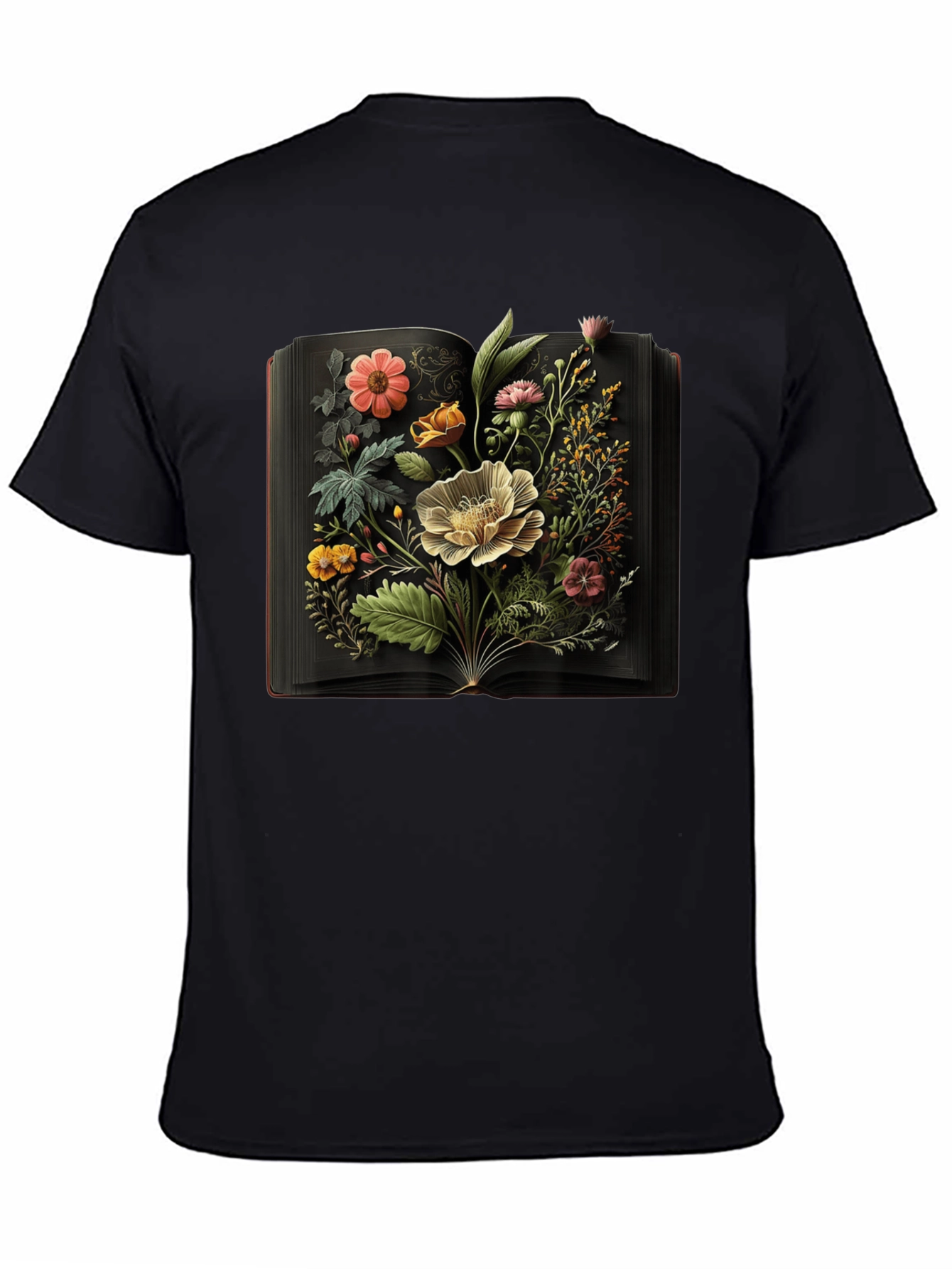 Floral Book T-Shirt - Artistic Botanical Design