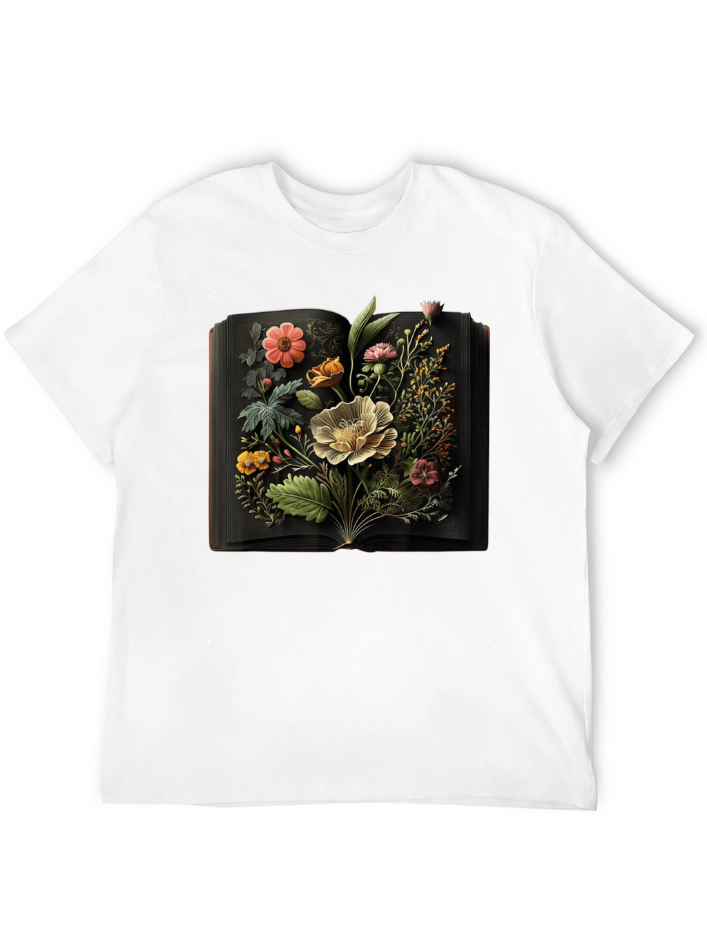 Floral Book T-Shirt - Artistic Botanical Design