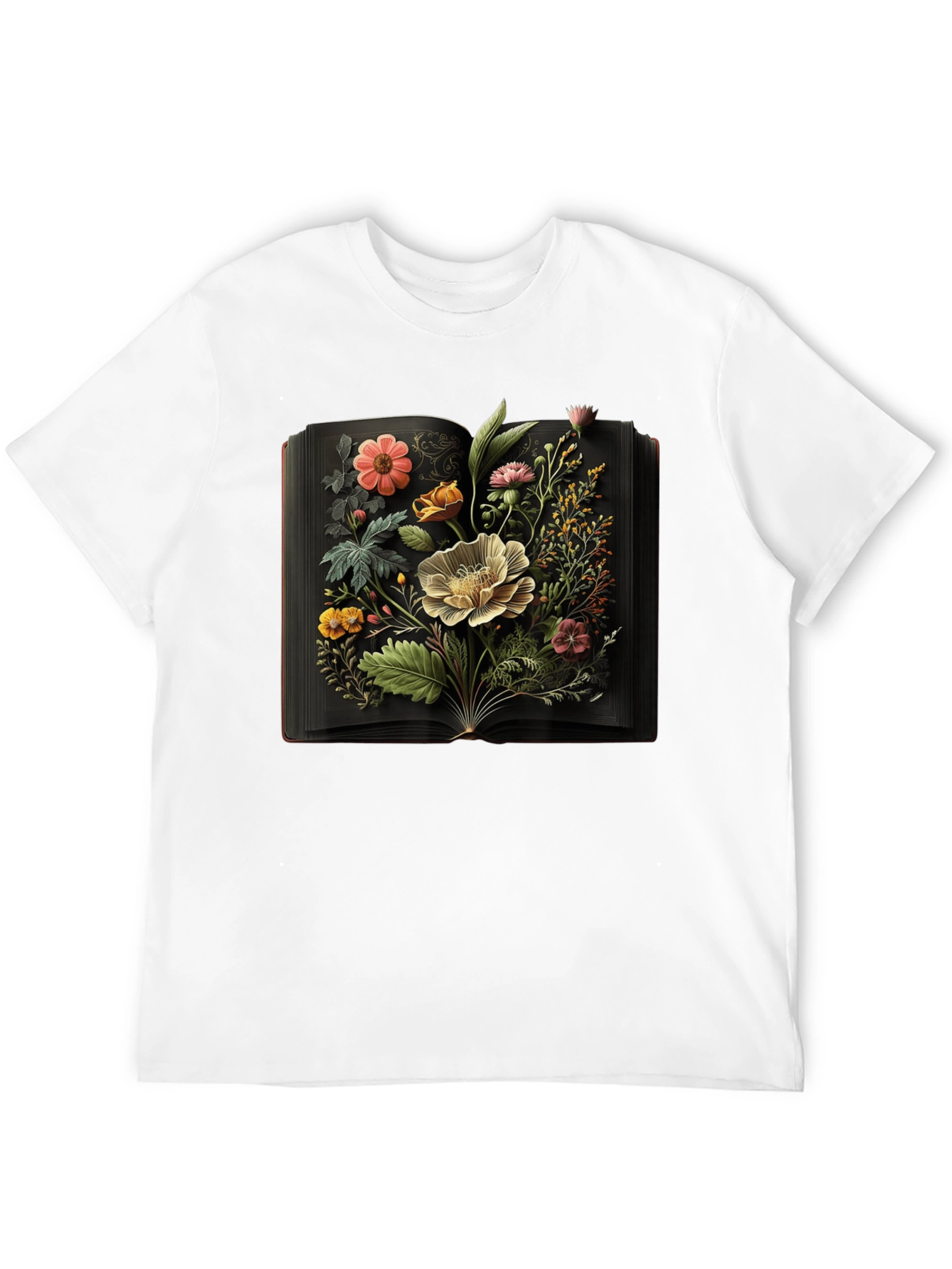 Floral Book T-Shirt - Artistic Botanical Design