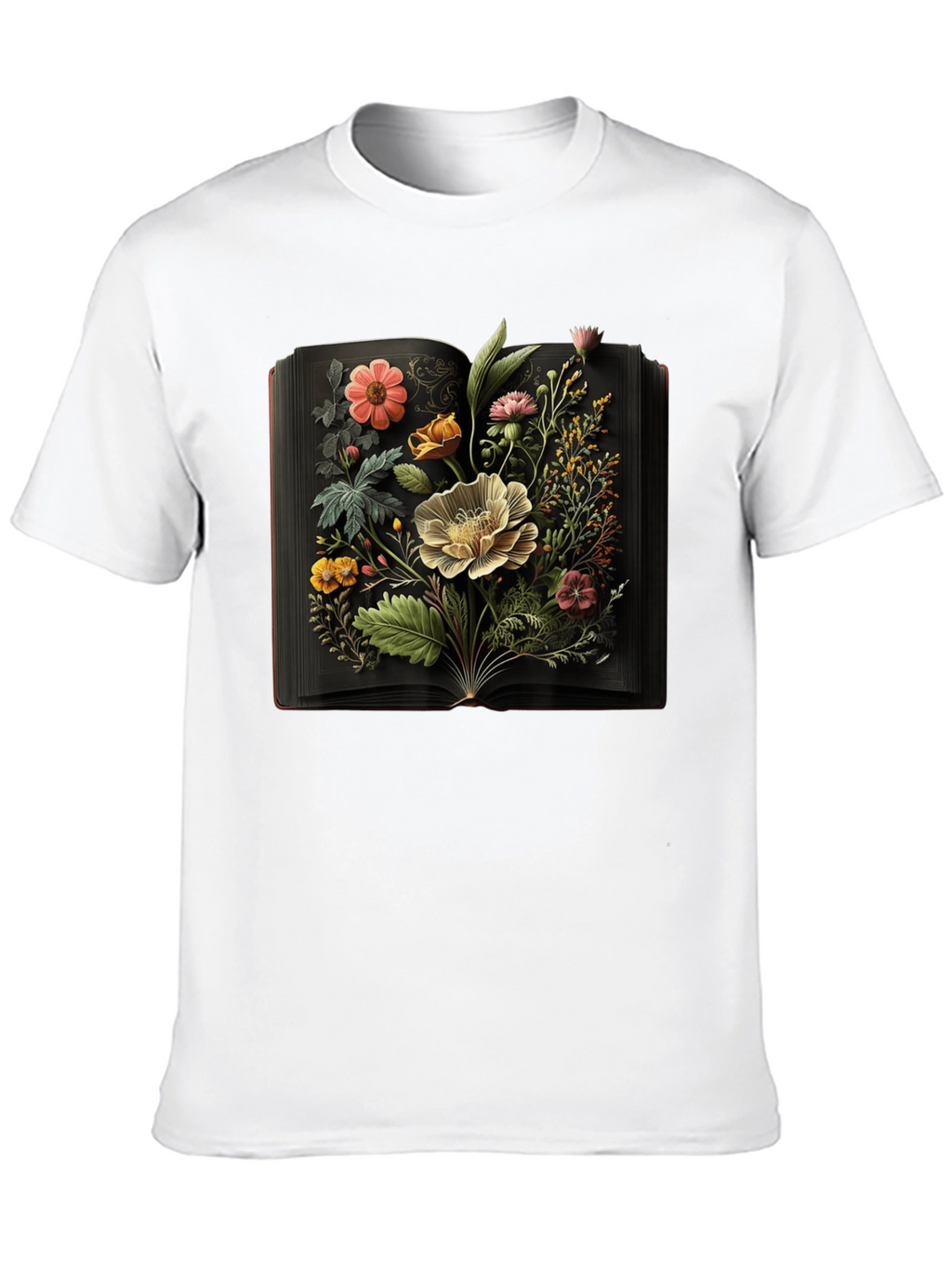 Floral Book T-Shirt - Artistic Botanical Design