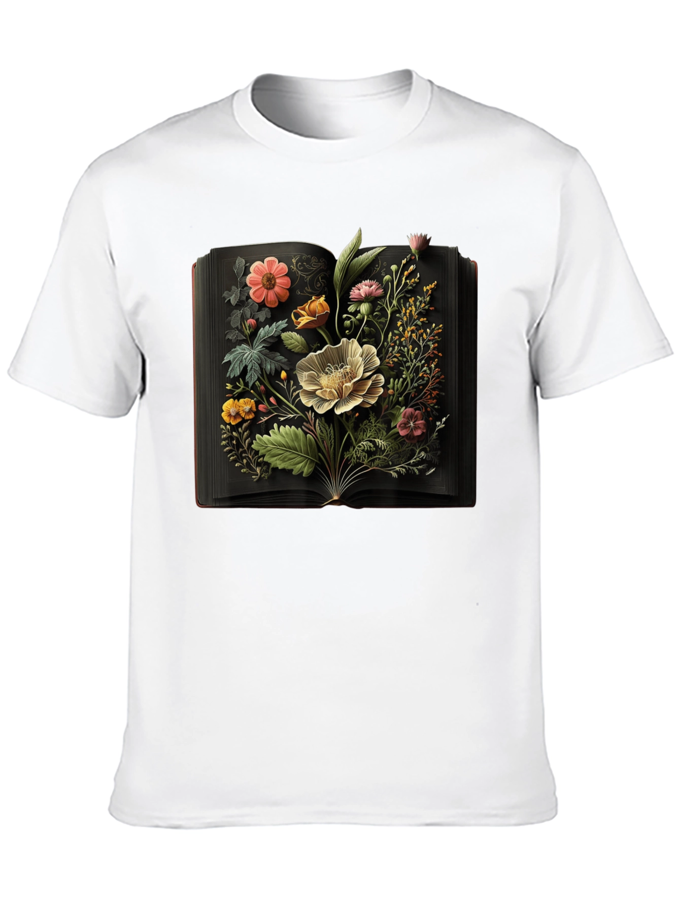 Floral Book T-Shirt - Artistic Botanical Design