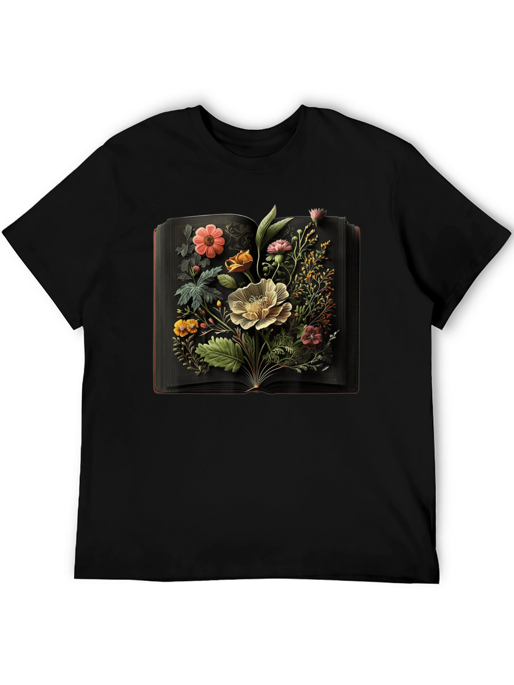 Floral Book T-Shirt - Artistic Botanical Design