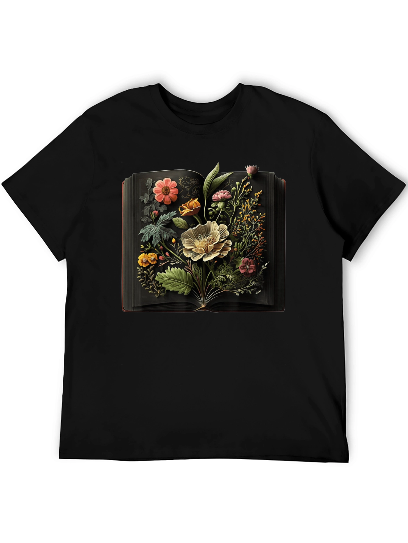 Floral Book T-Shirt - Artistic Botanical Design