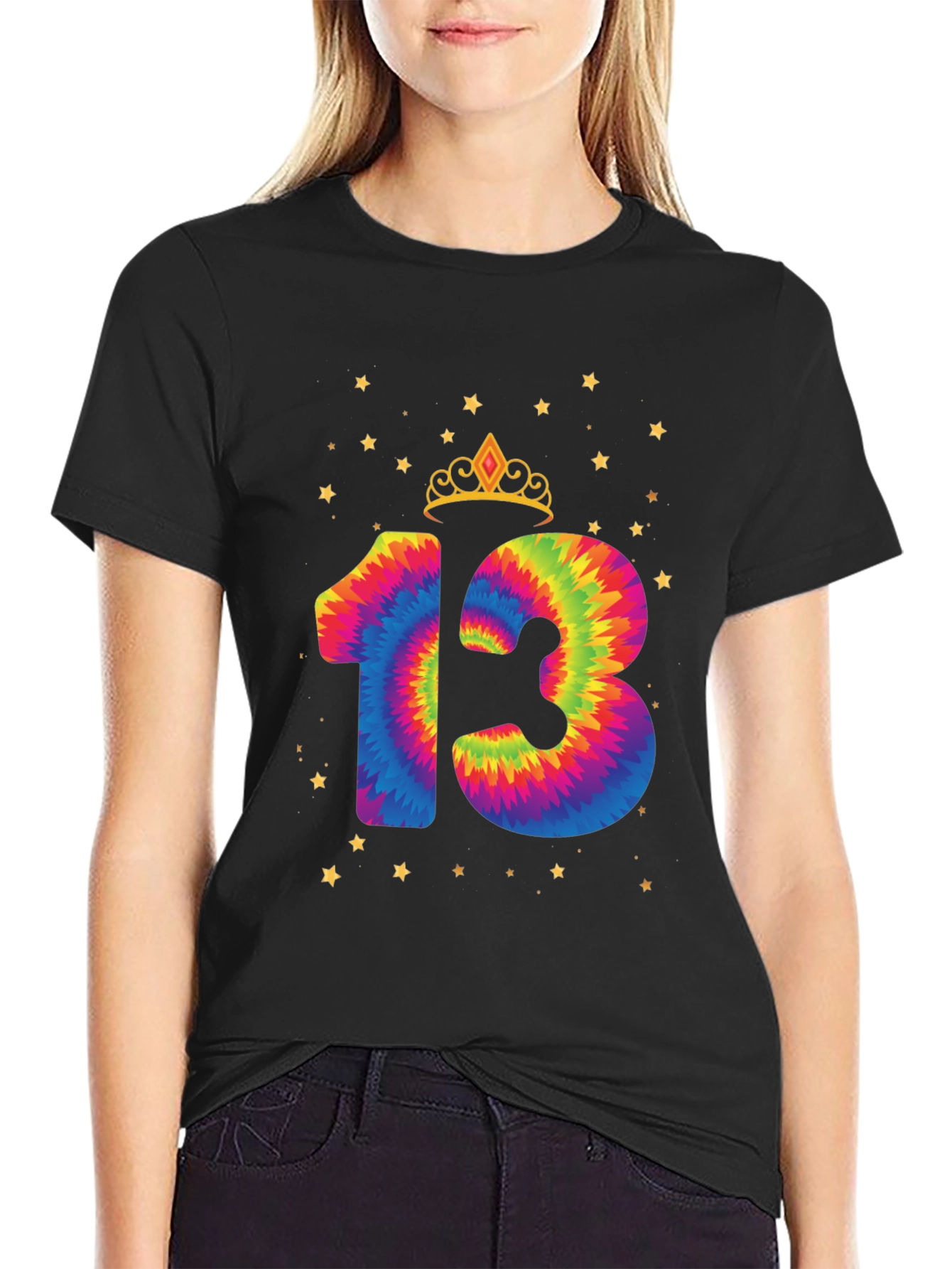 Tie Dye 13th Birthday Crown Star T-Shirt