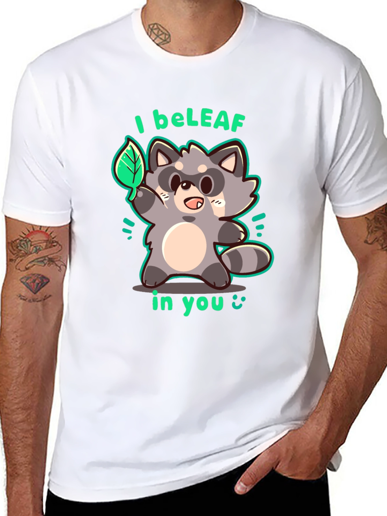 I beLEAF in You Raccoon Graphic T-Shirt