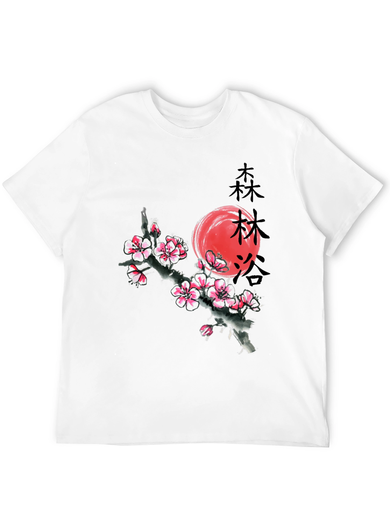 Black T-Shirt with Japanese Cherry Blossom Graphic