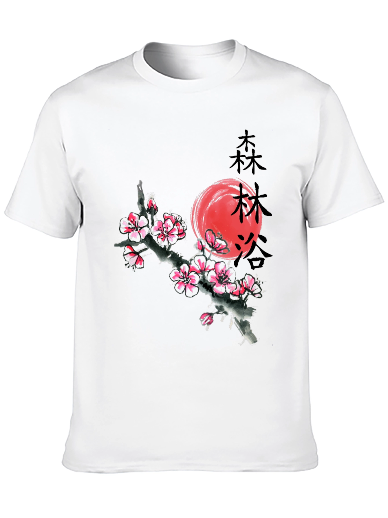 Black T-Shirt with Japanese Cherry Blossom Graphic