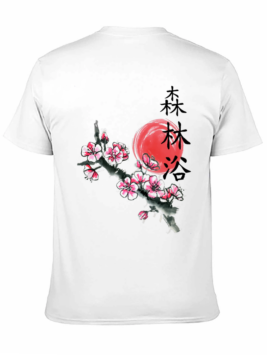 Black T-Shirt with Japanese Cherry Blossom Graphic