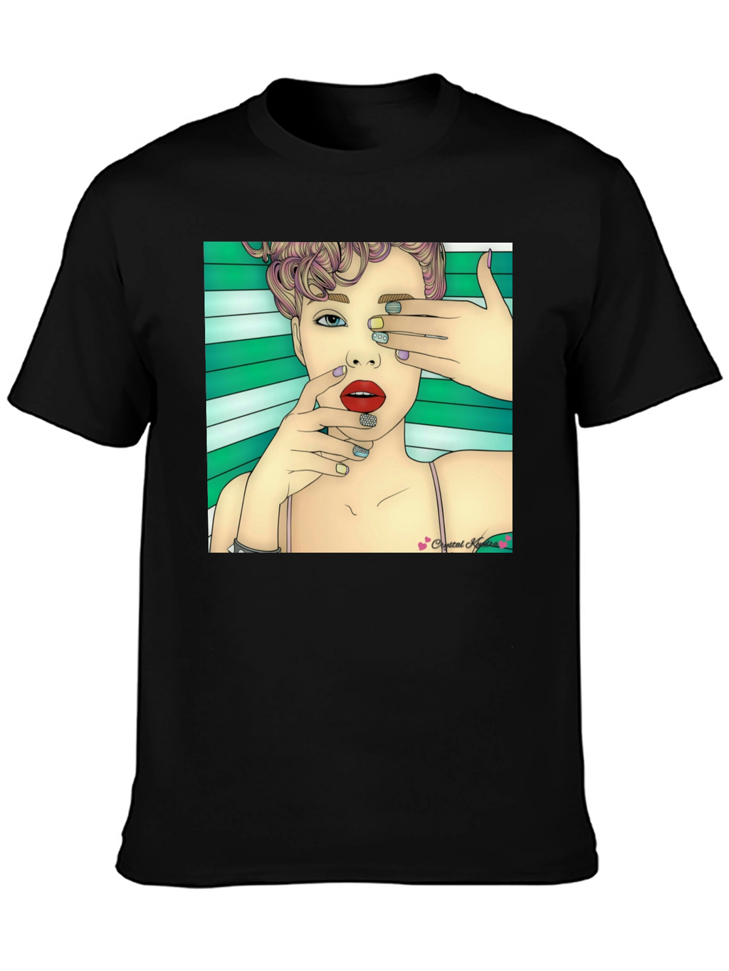Stylish Black T-Shirt with Artistic Woman Graphic
