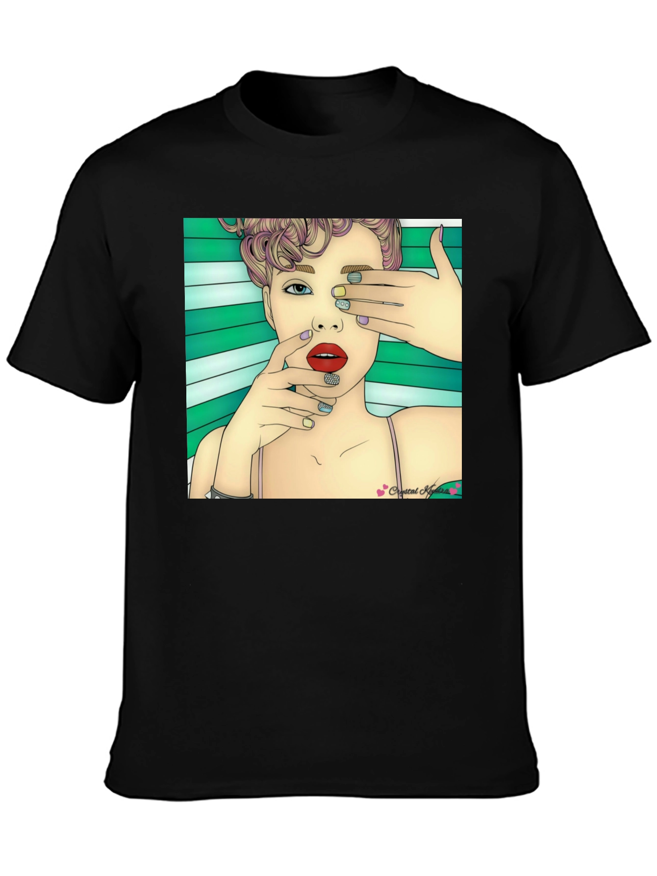 Stylish Black T-Shirt with Artistic Woman Graphic