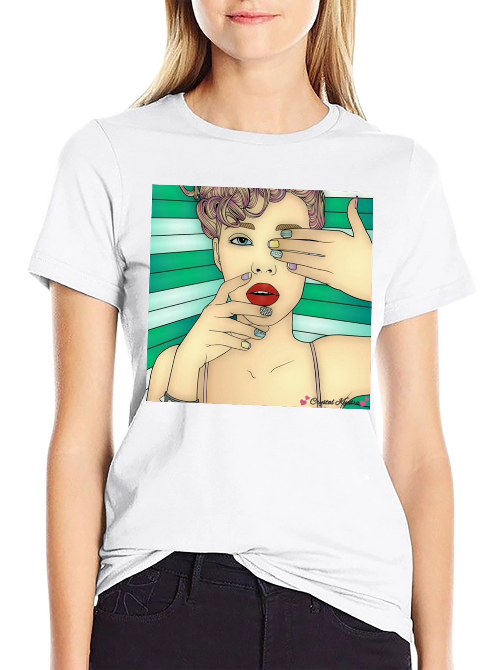 Stylish Black T-Shirt with Artistic Woman Graphic