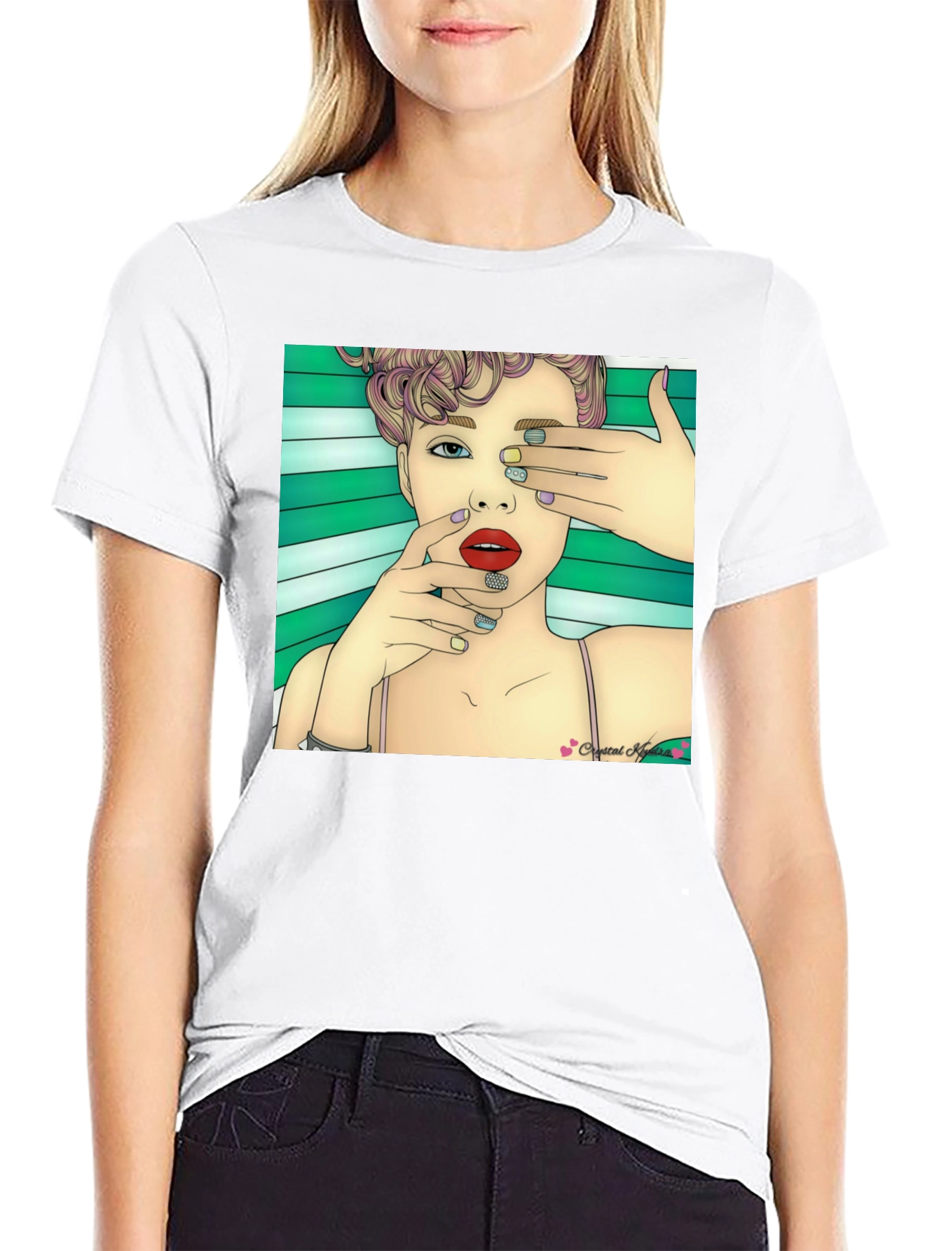 Stylish Black T-Shirt with Artistic Woman Graphic