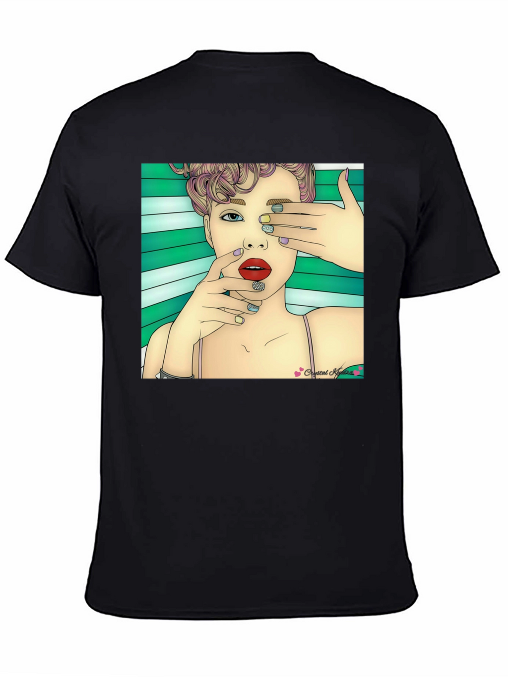 Stylish Black T-Shirt with Artistic Woman Graphic